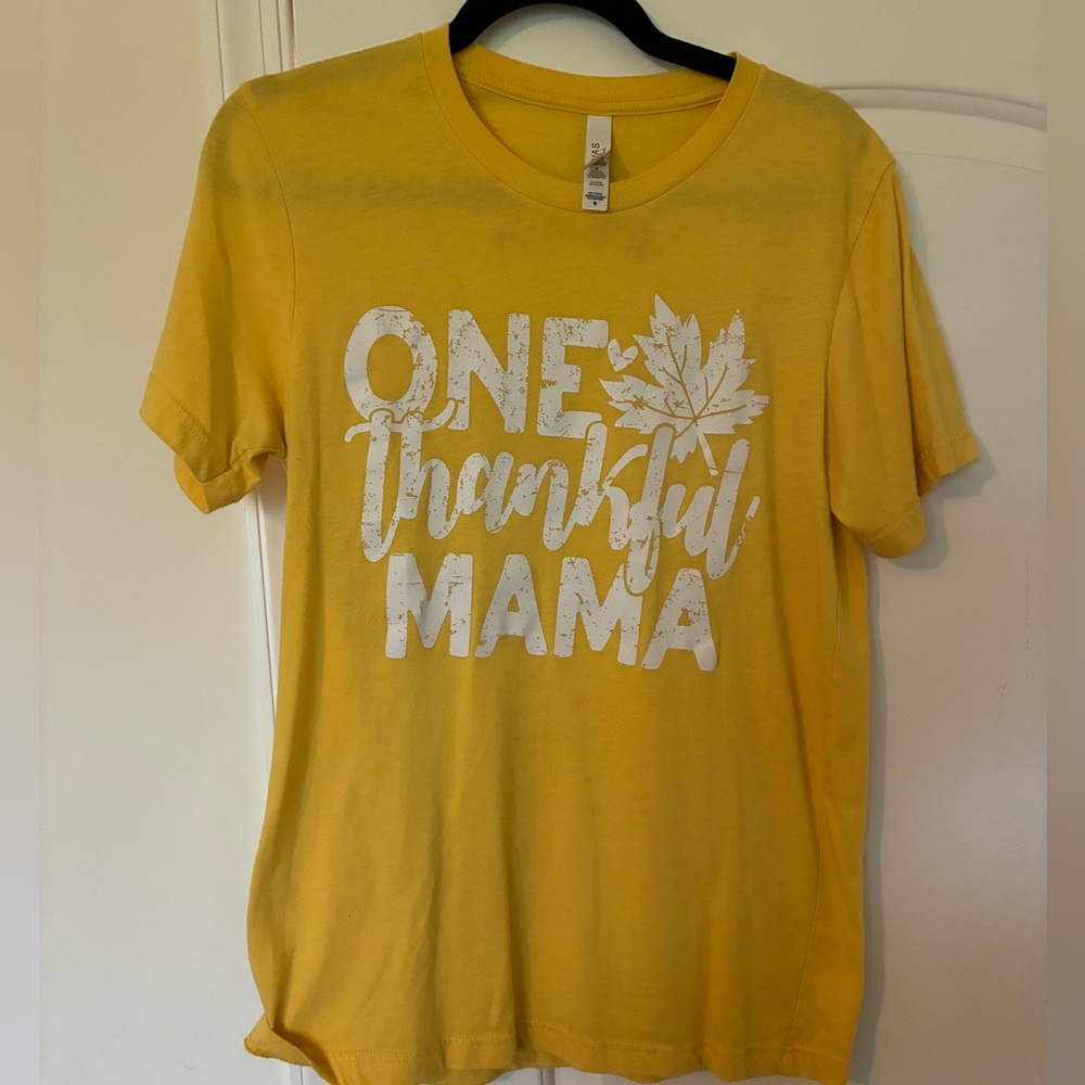 Women’s Gildan Yellow Tee with 'One Thankful Mama' Graphic